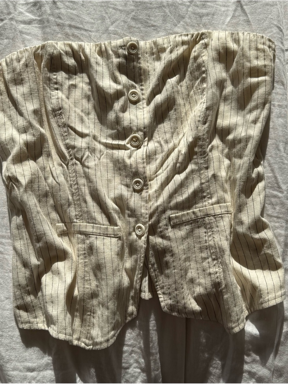 Striped Cream Button-Front Women's Blazer
